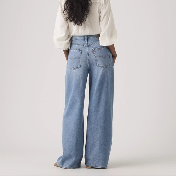 NWT Levi's XL Baggy Straight Jeans Light Wash Blue Size 27x31 Tie Waist Y2K - Picture 3 of 12